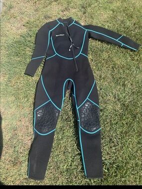 Woman’s Black and Teal One-Piece Wetsuit - Front Zip
